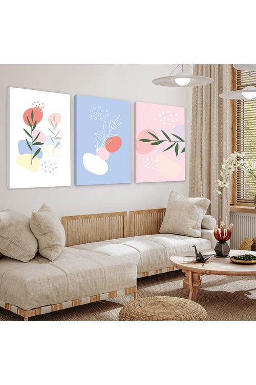 Minimalist Çiçek Soyut Desen 3'Lü Kanvas Tablo