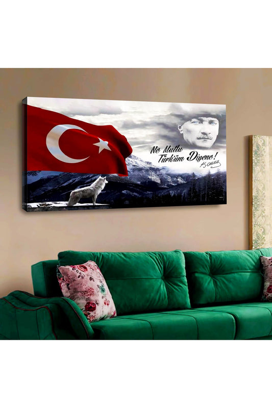 Kanvas Türk Bayrağı Ve Atatürk Tablosu